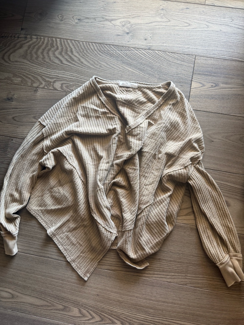Free People Beige Waffle Knit Cardigan